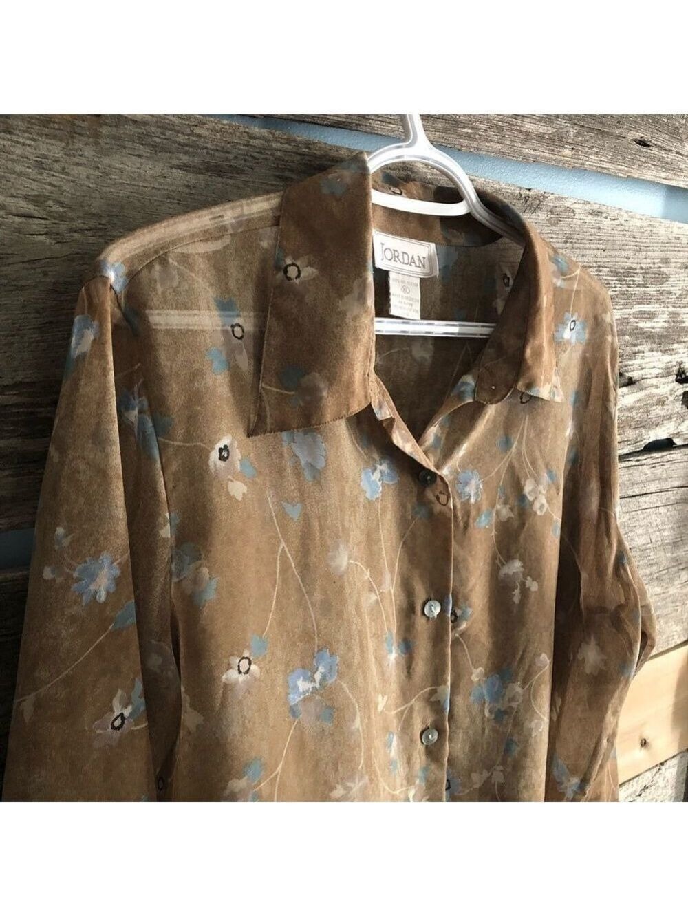 Vintage Jordan Size XL Brown Sheer Floral Blouse